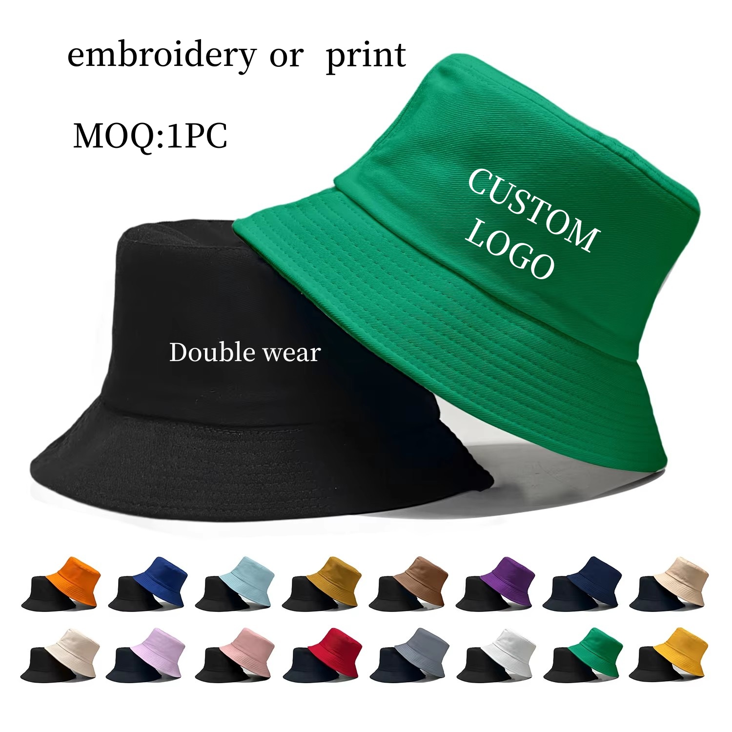 Bucket Hat Cotton - شعار مخصص مزدوجة الجانب قبعة صياد