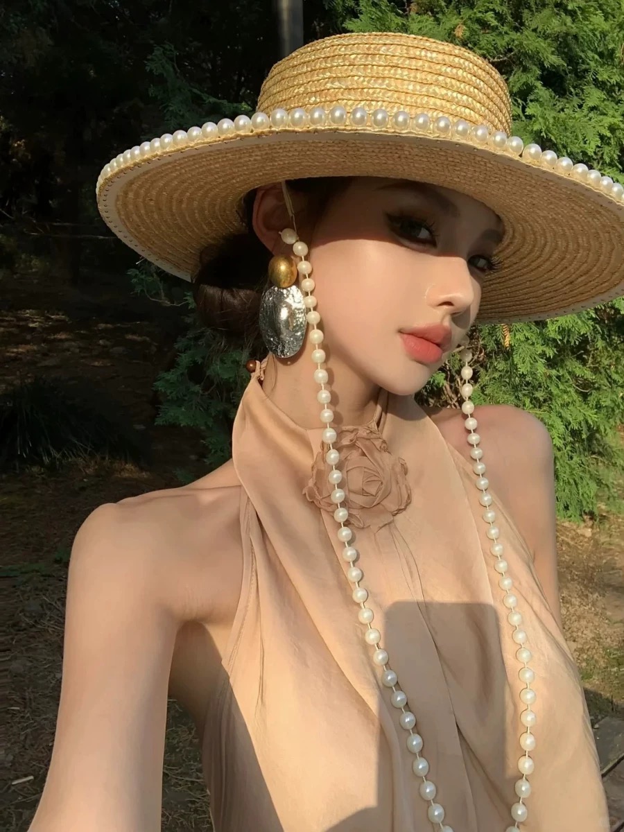 جديد الصيف موضة اللؤلؤ سلسلة ا - مراجعة Cowboy Hat Straw وسعره